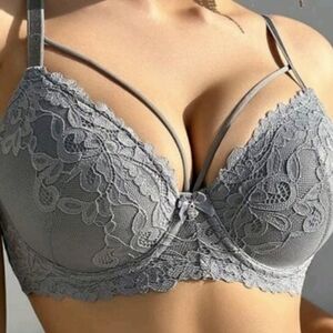 SHEIN Gray Lace Strappy Bra